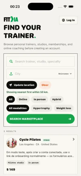 Fitvia app — find your trainer
